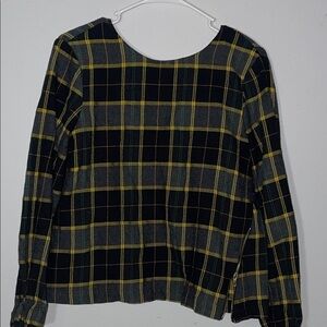 Zara Basic Plaid Blouse Black Yellow Medium